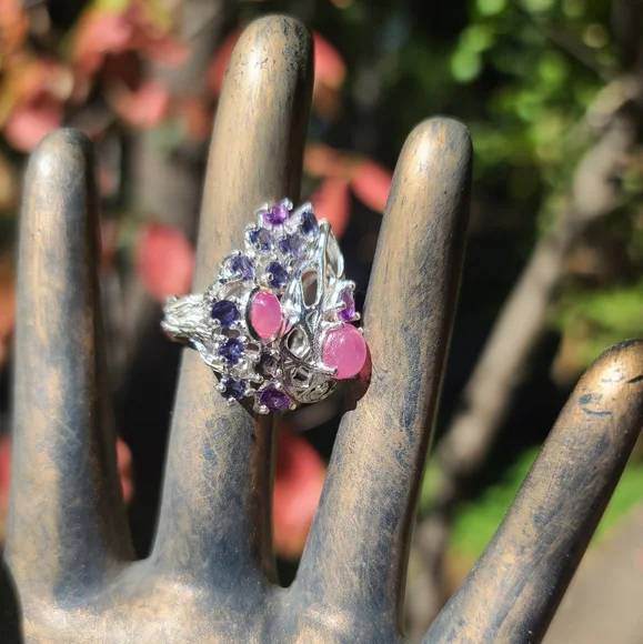 Star Ruby Amethyst & Lolite Sterling ring sz6.5 - Picture 7 of 10
